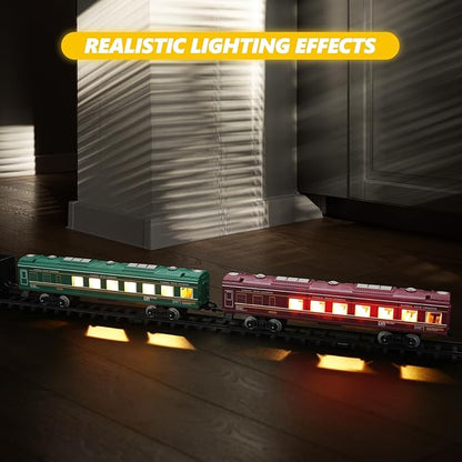 Kids Electric Train Set with Steam Smoke Lights Sounds Battery Powered