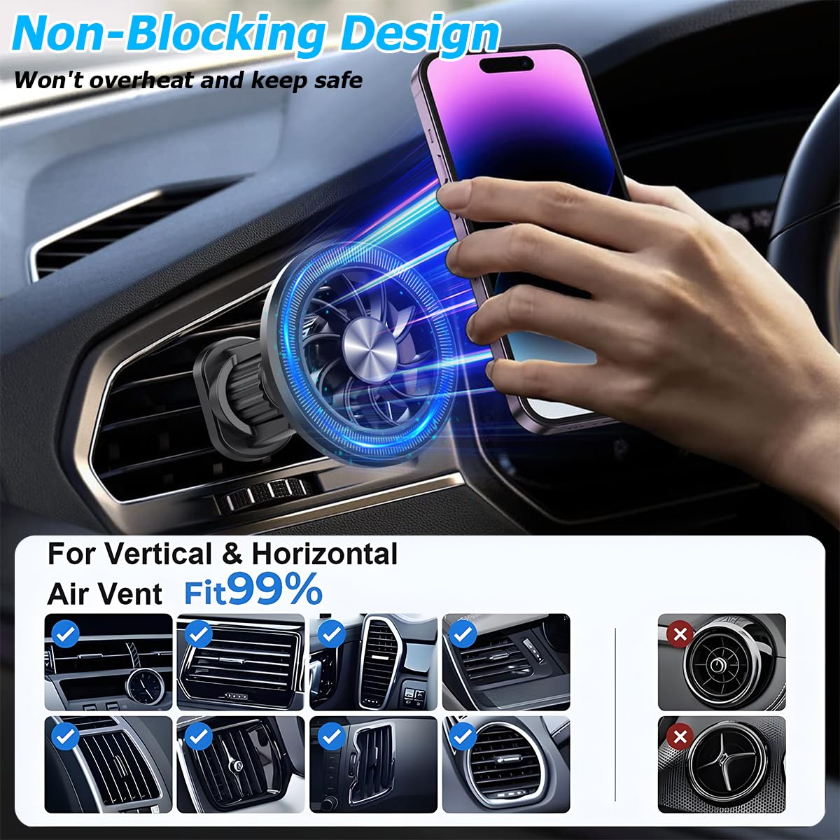 Magnetic Car Mount Phone Holder - Hands-Free Air Vent Clip with Strong Magnet