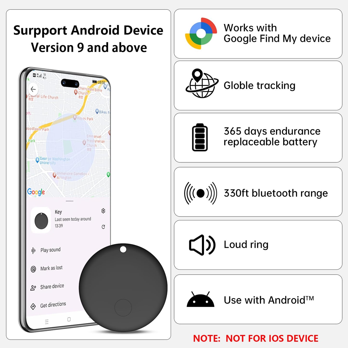 Tracker Tag (Android Only), Bluetooth Tracking Device, Item Finder and Key Locat