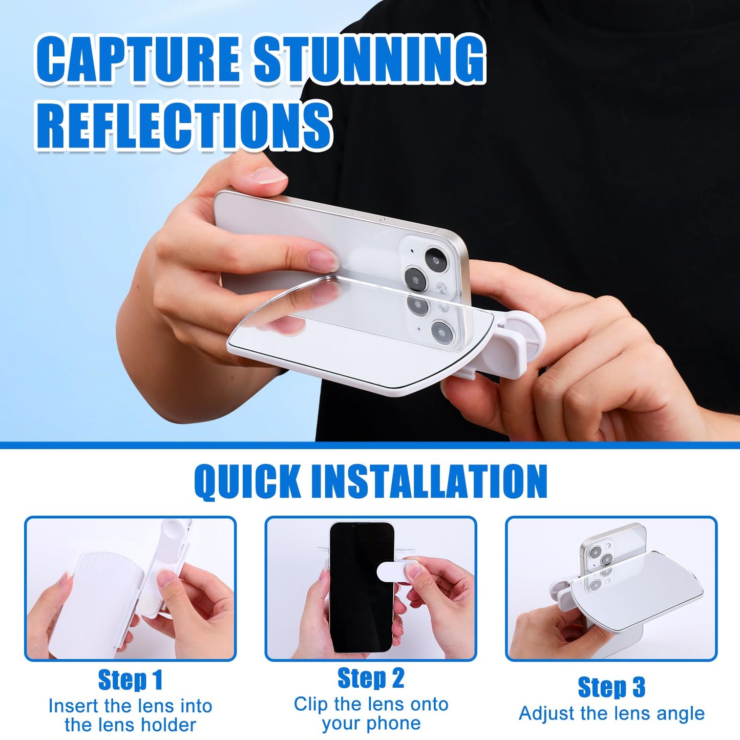 Clip-On Camera Mirror Reflection Clip - Selfie Mirror for Back Camera Scratch-Resistant