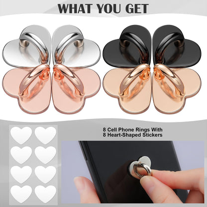 Phone Finger Ring Grips 8 Pack — Adhesive Heart Hook Loop Stand for DIY Hanging,
