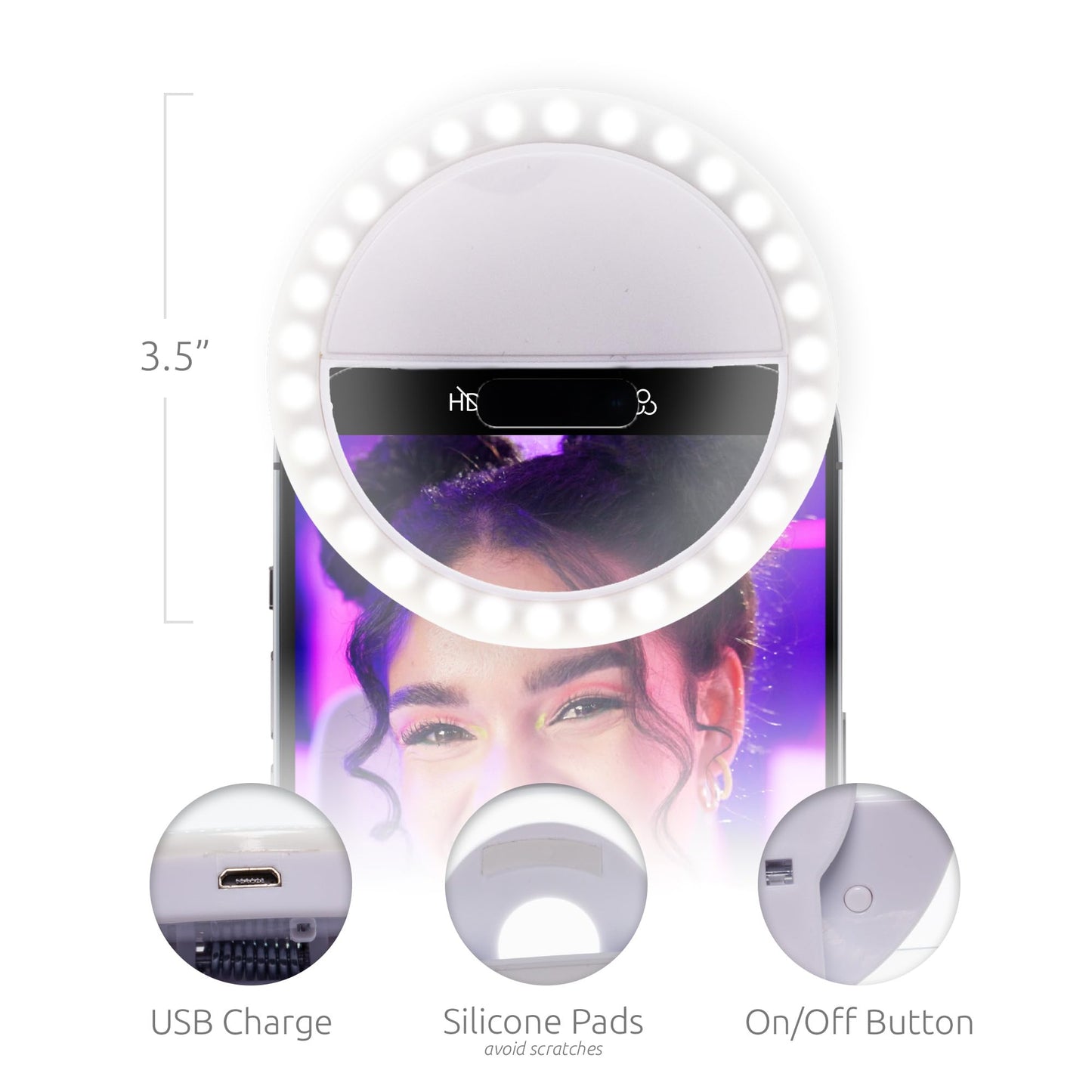 Novelties Rechargeable Led Selfie Ring Light – Clip-On 3.5” Phone Light For Ipho
