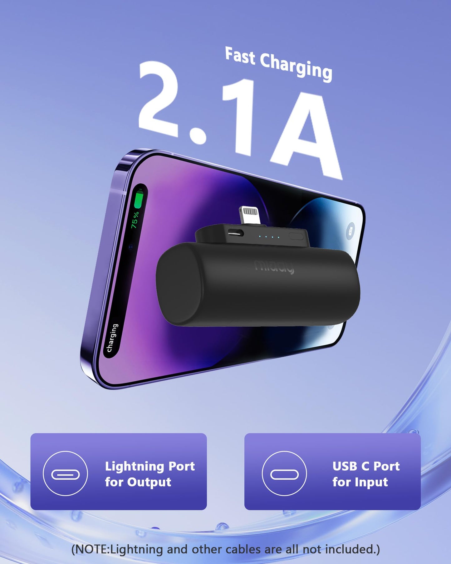Mini Portable Charger Built-In Connector For Iphone 14/13 Series, 5000Mah Small