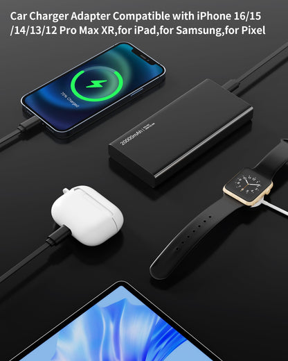 Retractable Car Charger with USB-C and USB-A - Fast Charging for iPhone 16 15 14 and Samsung