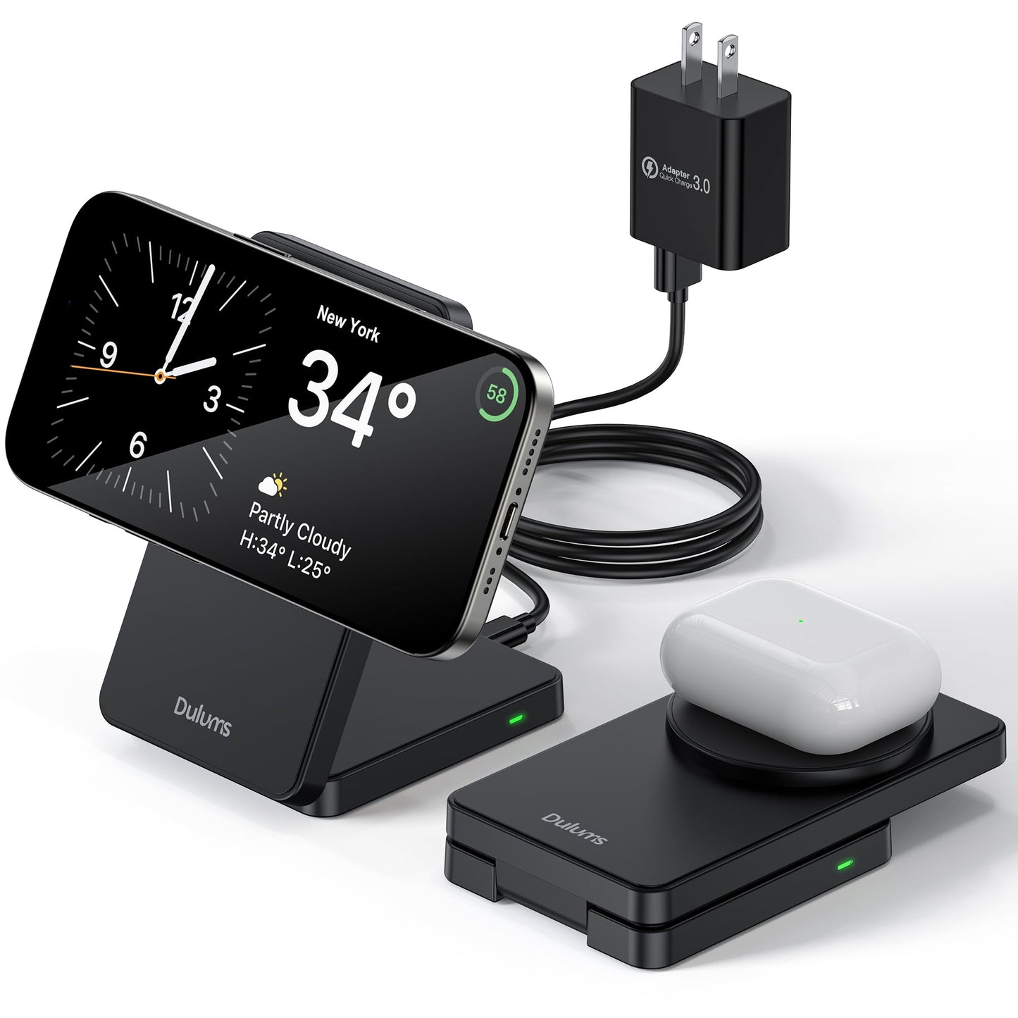 Charging Stand, Magnetic 15W Fast Charging Station Mag-Safe Travel Lightweight C