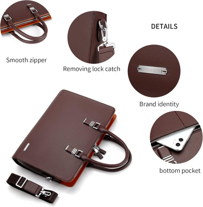 Genuine Leather Business Briefcase 15.6 Inch Laptop Bag Multi Compartment
