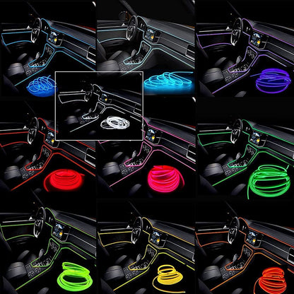 EL Wire Car Interior Neon Strip Lights 2M — USB 5V with Fuse Protection for Dash