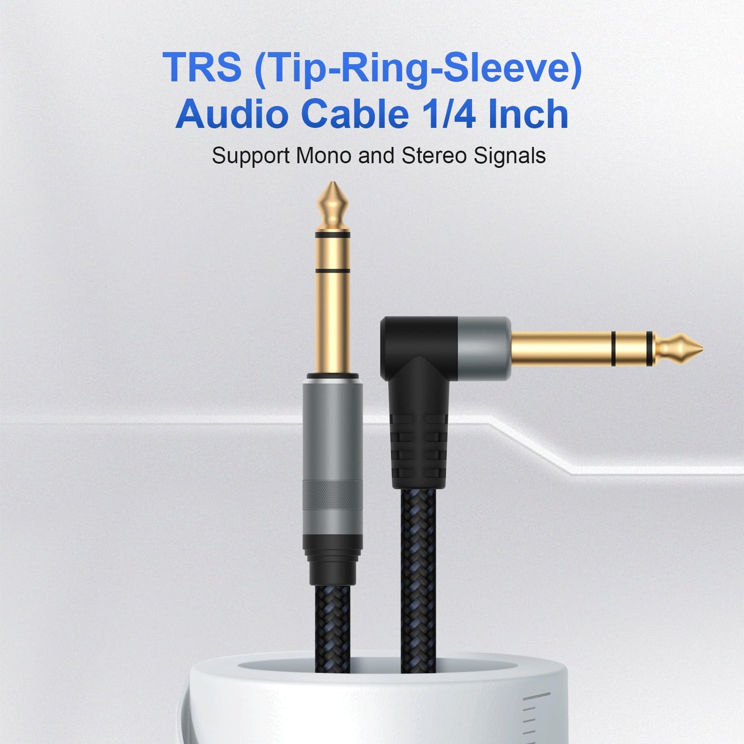 TRS Stereo Cable 2 Pack 10FT — Balanced Noise-Free Audio Cable for Guitar, Mixer