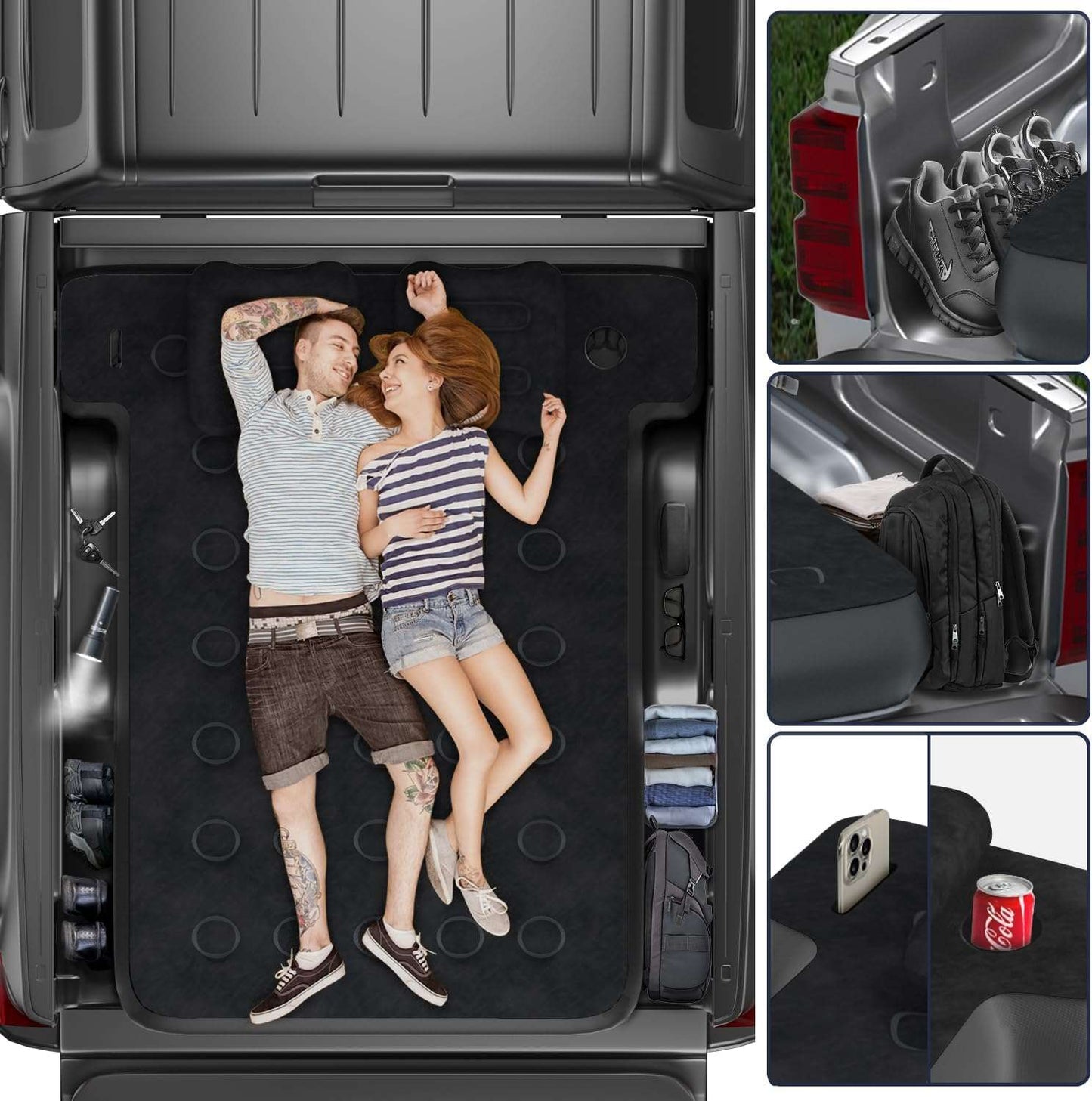 Matelas pneumatique pour plateau de camion Umbrauto en forme de T, gonflable, pour camionnette courte de 5,5 à 5,8 pieds, pour le camping