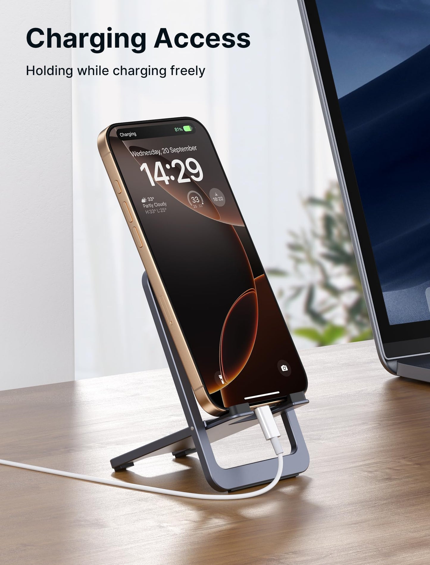 Adjustable Aluminum Phone Stand for Desk - Portable Foldable Holder for iPhone 17 16 15 and Samsung