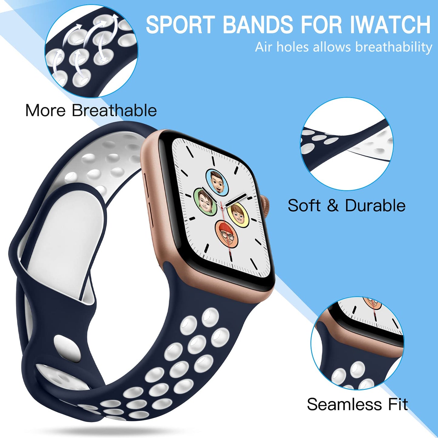 Watch Sport Bands 4 Pack — Breathable Silicone Straps for Series 1-11, SE & Ultr