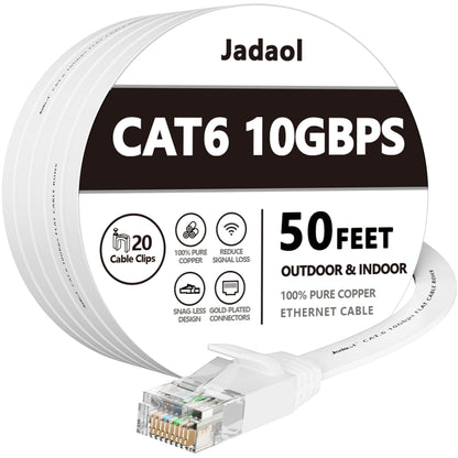 6 Ethernet Cable 50 Ft, 10Gbps Support Cat8 Cat7 Network, Flat Rj45 Lan Patch Ca