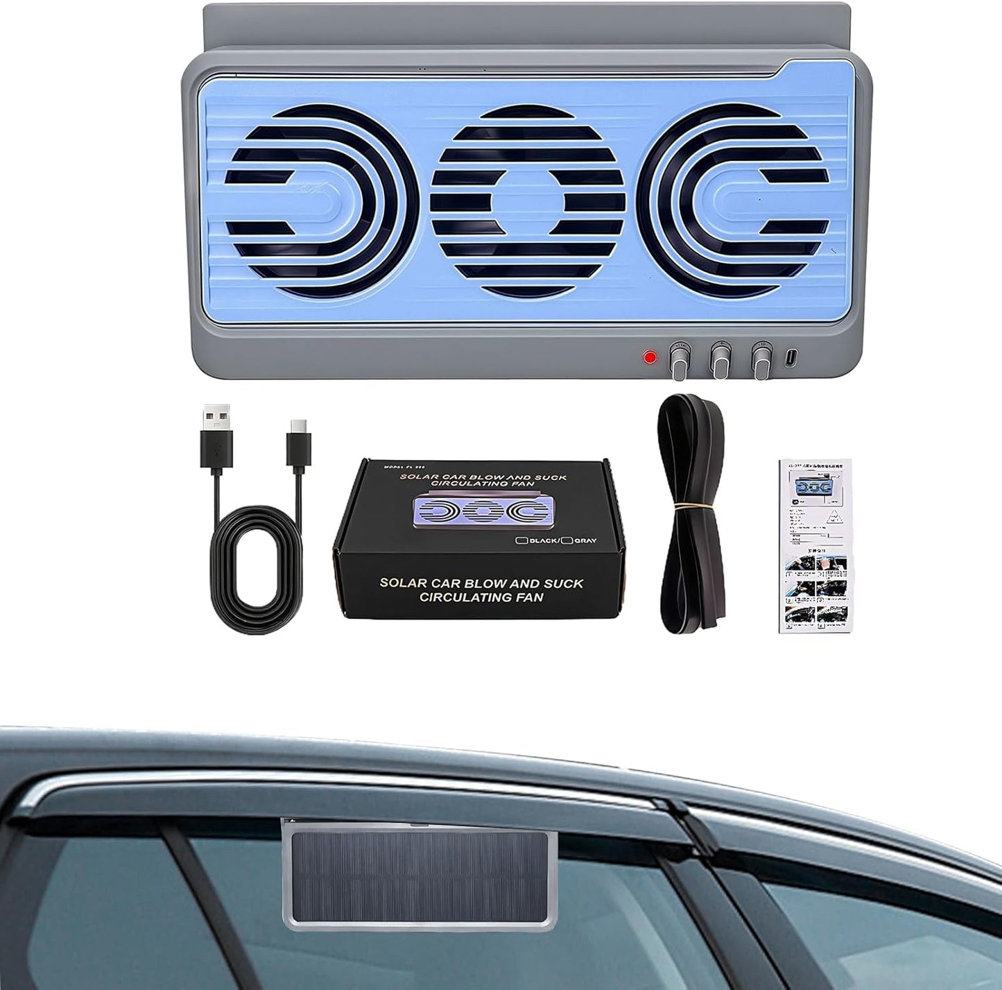 EcoVent | Solar Car Window Fan with Dual-Duct Airflow System | Efficient Ventilation for Comfortable Driving