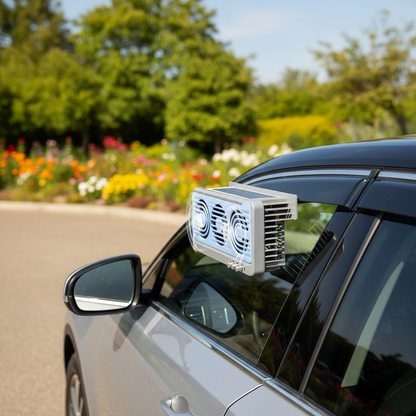 EcoVent | Solar Car Window Fan with Dual-Duct Airflow System | Efficient Ventilation for Comfortable Driving