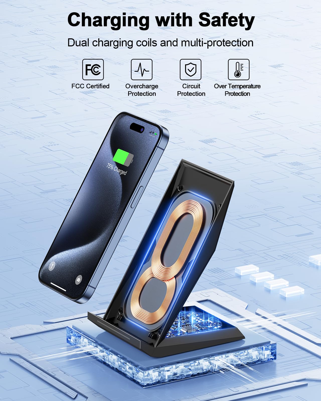 Support de chargement sans fil - Compatible avec iPhone 17 17 Air 16 15 14 Pro et Samsung Galaxy