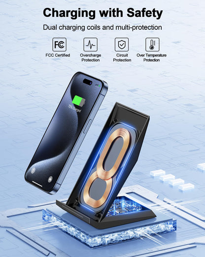 Support de chargement sans fil - Compatible avec iPhone 17 17 Air 16 15 14 Pro et Samsung Galaxy