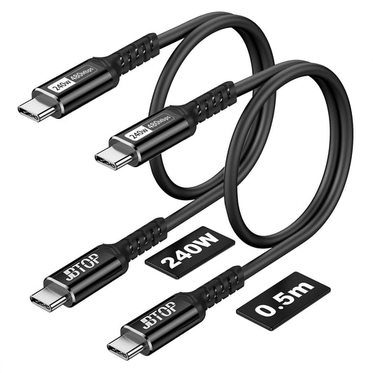 Cable de carga rápida USB C (0,45 m, 2 unidades) Cable tipo C a C compatible con Pd3.1, Qc 4.0