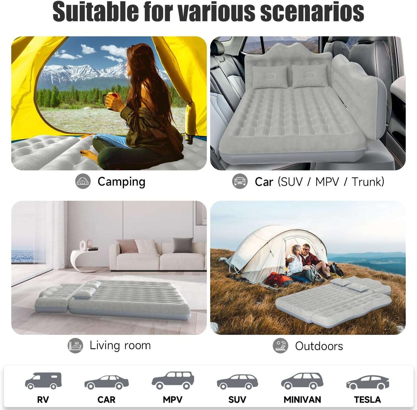 Thicken Backseat SUV/Car/Truck Air Mattress Air Bed Inflatable SUV Truck Mattress -30.31'' Width/Grey