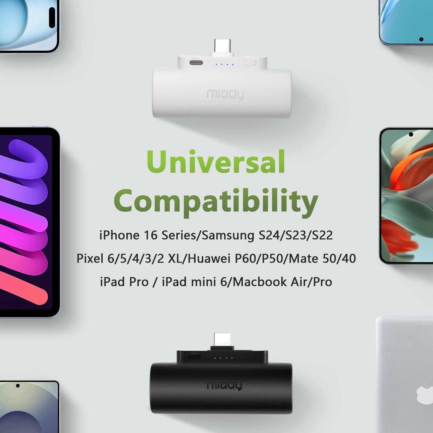 5000Mah Mini Portable Charger With Built-In Type C Connector, 5V 2.4A Usb-C Outp