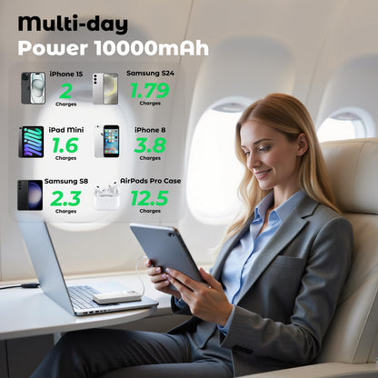Power Bank 10000mAh 22.5W Super Fast Charging - Portable Powerbank with Built-In USB-C Cable