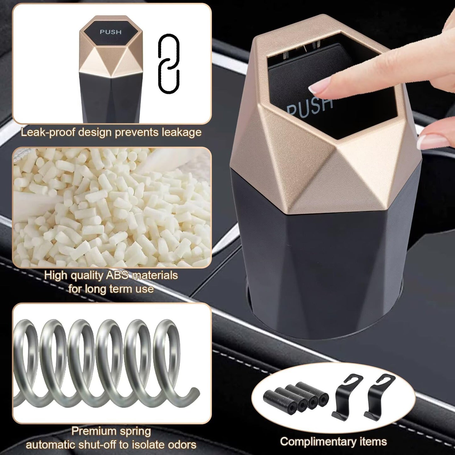 Trash Can, 2 Pack Car Trash Bin With Lid, Car Accessories For Women Interior, Ca