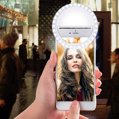 Clip-On Ring Light Rechargeable - 36 LED Lights 3-Level Adjustable Brightness for Phones