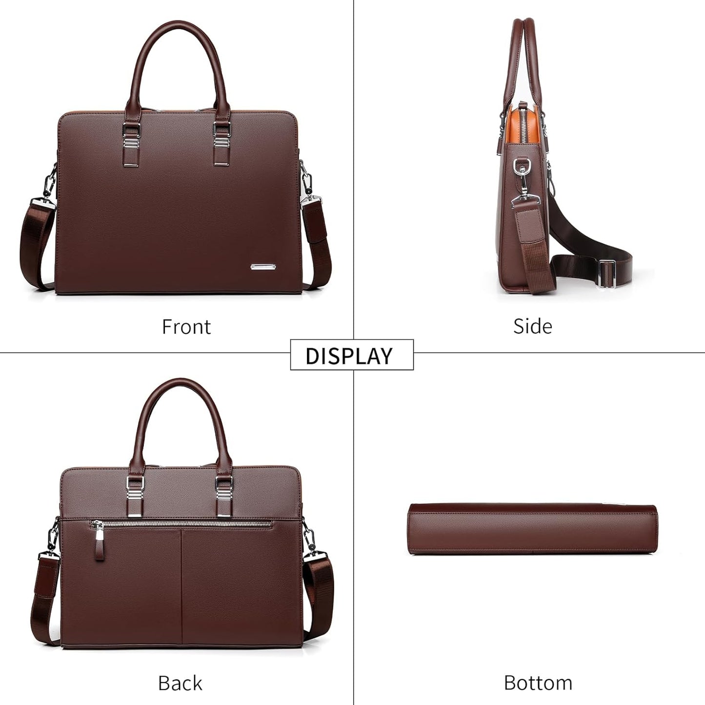 Genuine Leather Business Briefcase 15.6 Inch Laptop Bag Multi Compartment