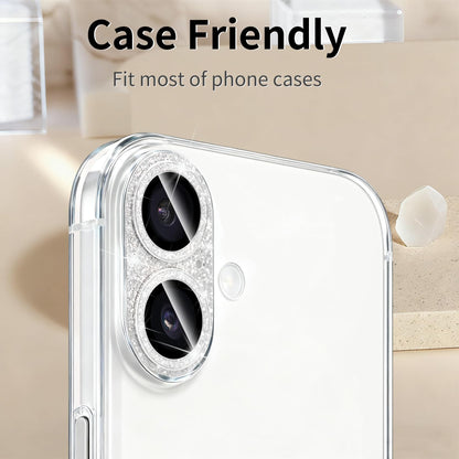 17 Camera Lens Protector — 9H Tempered Glass Bling Glitter Full Cover, Silver