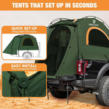 Umbrauto Tienda de campaña para camioneta de 5.5-5.8 pies para 2 personas | Tienda de campaña impermeable PU3000 de montaje rápido en 10 minutos para camionetas pickup
