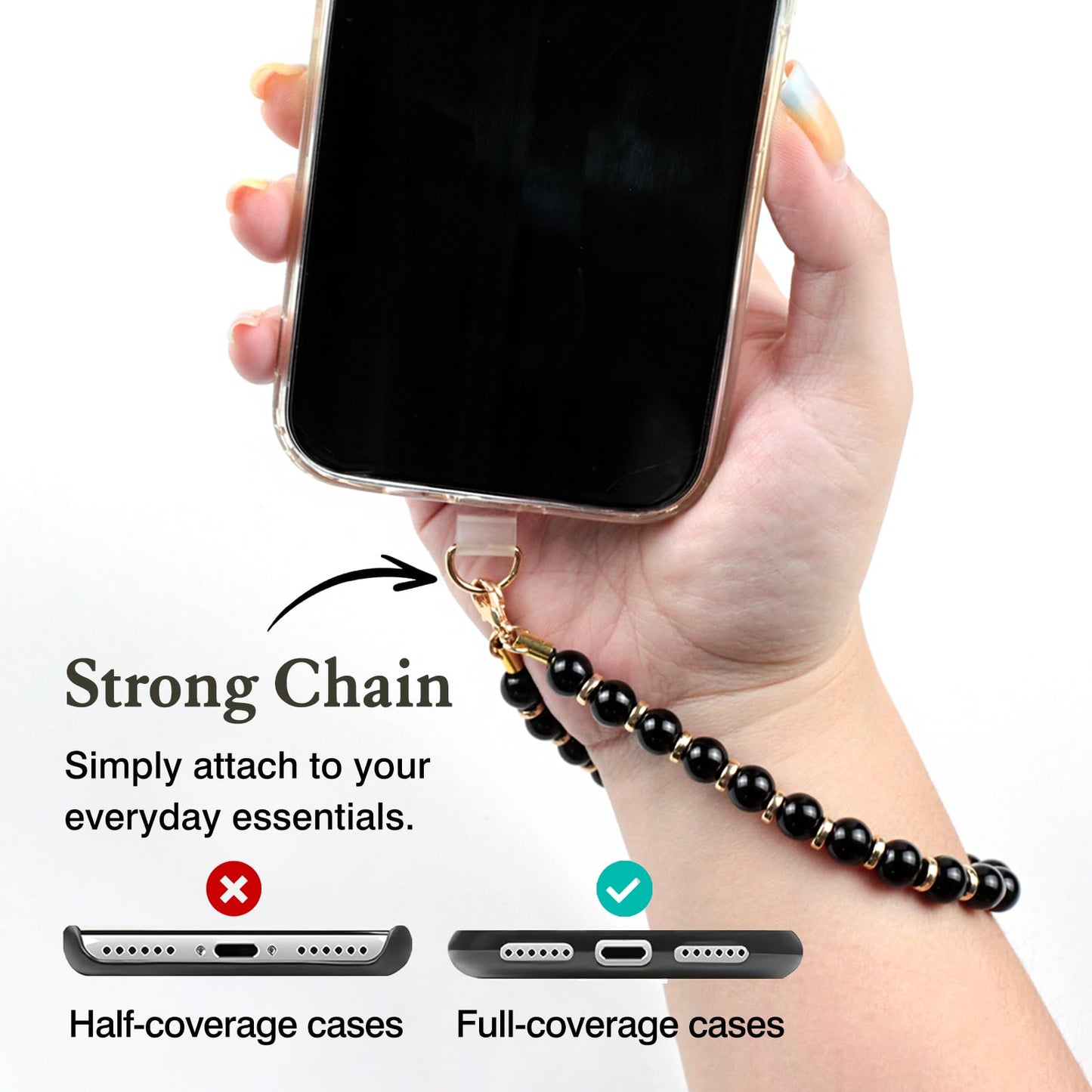 Dragonne de téléphone perlée en marbre avec attache – Cordon bracelet mains libres