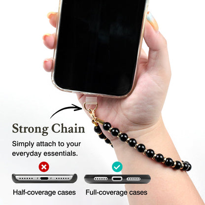 Dragonne de téléphone perlée en marbre avec attache – Cordon bracelet mains libres