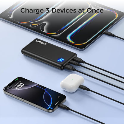 10000mAh Ultra Slim Power Bank - Lightweight Pocket-Sized 15W Portable Charger