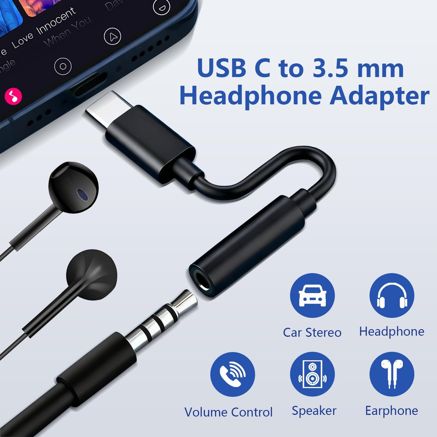 Adaptateur USB-C vers prise casque 3,5 mm (pack de 3) - Dongle audio DAC pour iPhone 16 15 et Samsung Galaxy