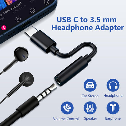 Adaptateur USB-C vers prise casque 3,5 mm (pack de 3) - Dongle audio DAC pour iPhone 16 15 et Samsung Galaxy