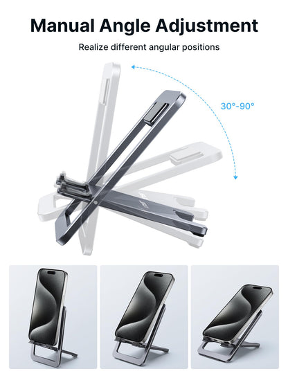 Adjustable Aluminum Phone Stand for Desk - Portable Foldable Holder for iPhone 17 16 15 and Samsung