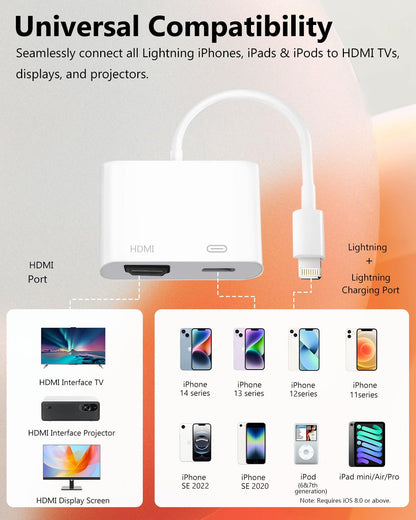 Hdmi Adapter For Iphone, [Apple Mfi Certified] Digital Av Dongle,1080P Sync Scre
