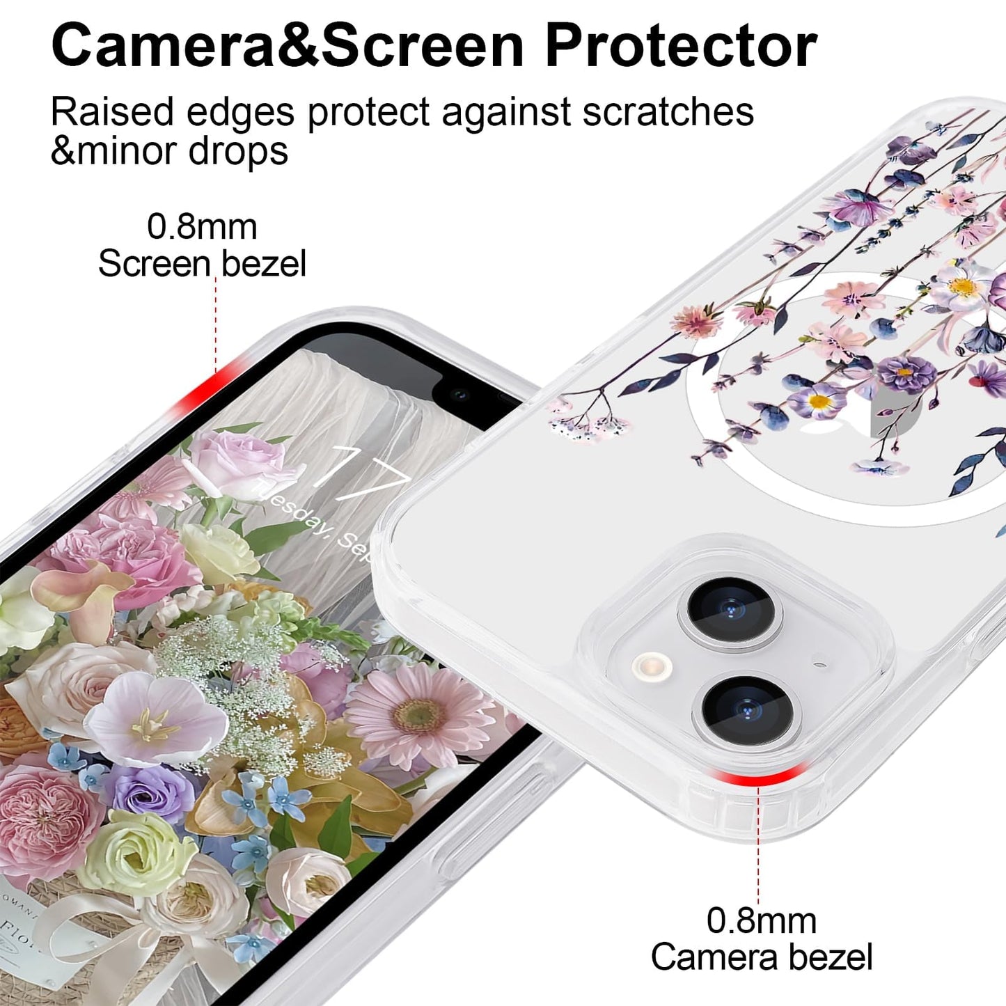 iPhone 14 Case for iPhone 13 Case [Compatible with Magsafe], Cute Flower Gir