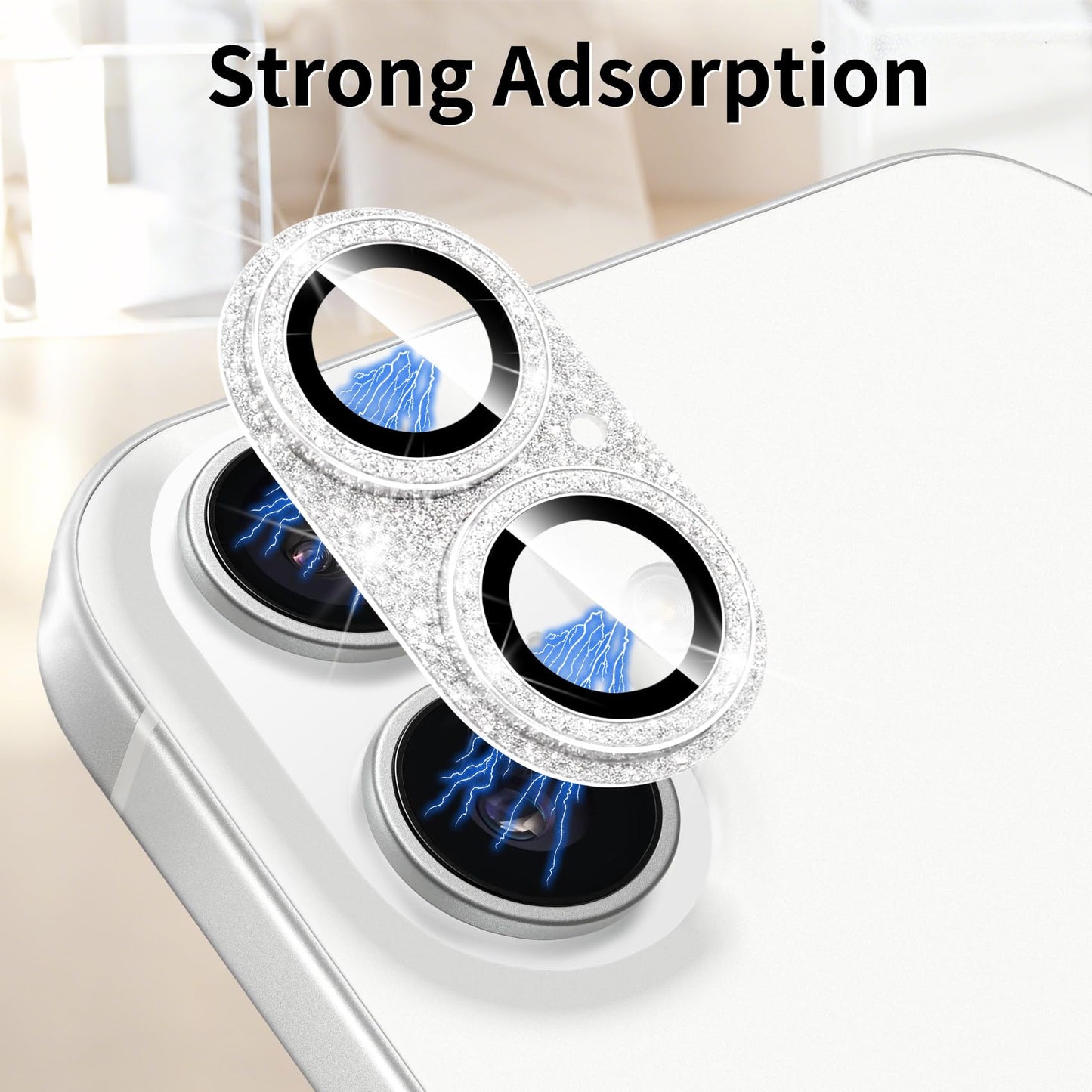 17 Camera Lens Protector — 9H Tempered Glass Bling Glitter Full Cover, Silver