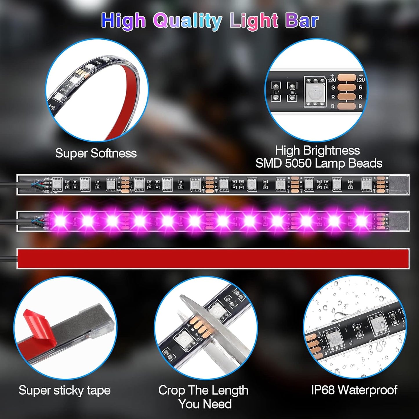 Motorcycle RGB LED Light Kit 12PCS Bluetooth Underglow with Brake & Turn Signal