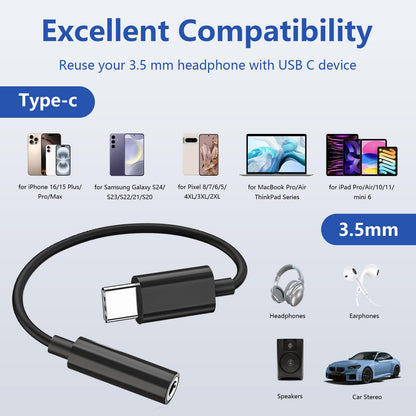 Adaptateur USB-C vers prise casque 3,5 mm (pack de 3) - Dongle audio DAC pour iPhone 16 15 et Samsung Galaxy