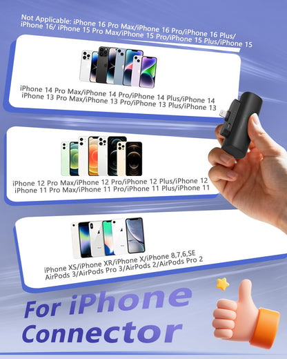 Mini Portable Charger Built-In Connector For Iphone 14/13 Series, 5000Mah Small