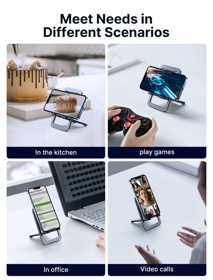 Adjustable Aluminum Phone Stand for Desk - Portable Foldable Holder for iPhone 17 16 15 and Samsung