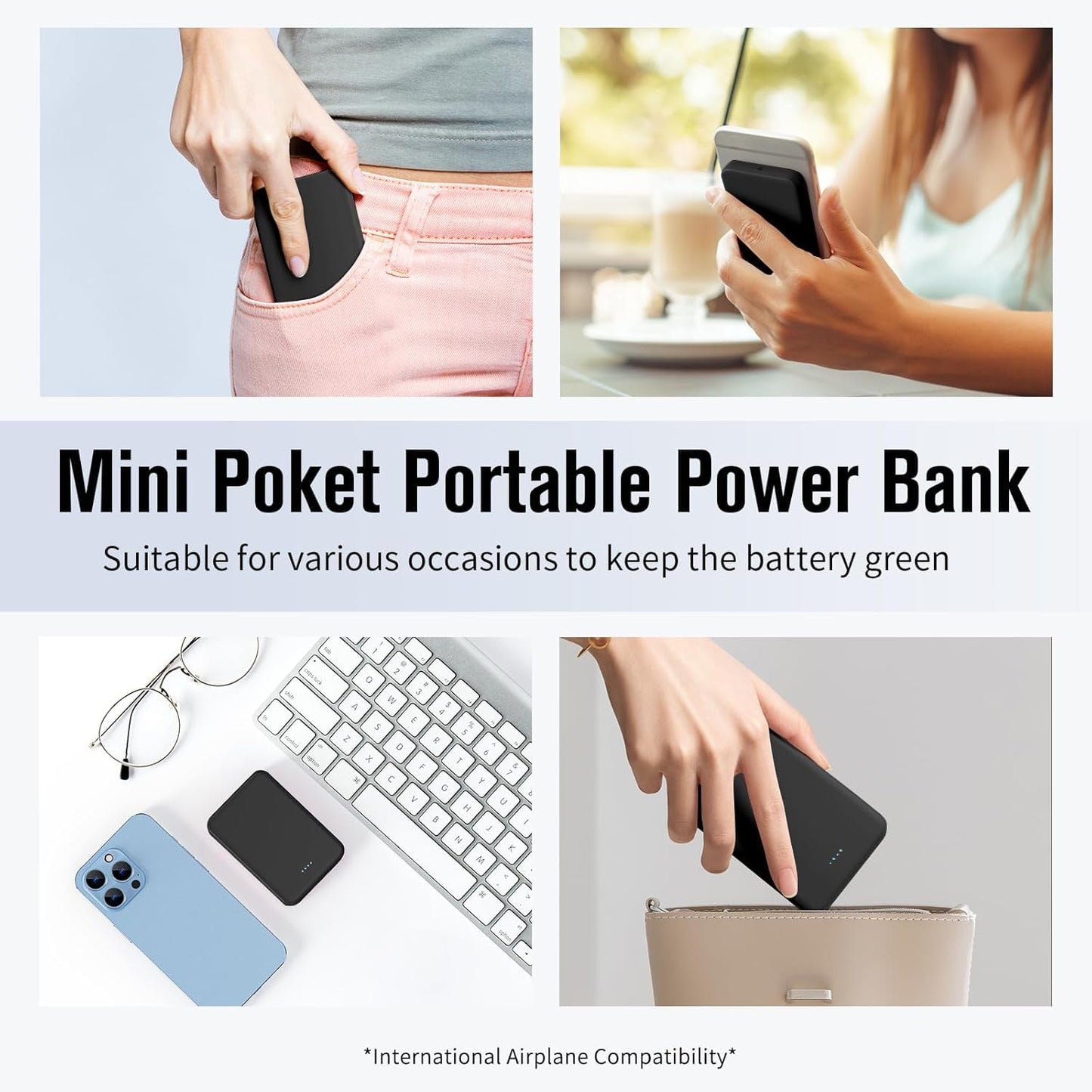 Portable Charger, Mini Colorful Power Bank, Powernano, 5000Mah External Battery
