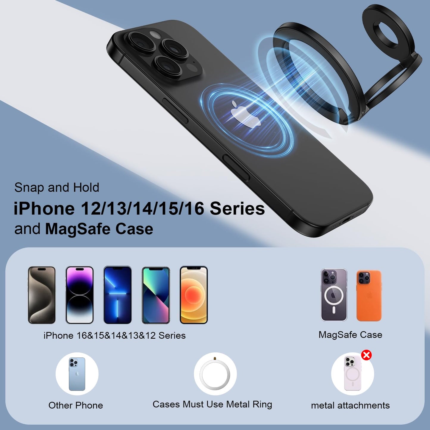 Magnetic Phone Ring Holder - Dual-Sided Finger Grip Kickstand for iPhone 17 16 15 and Samsung