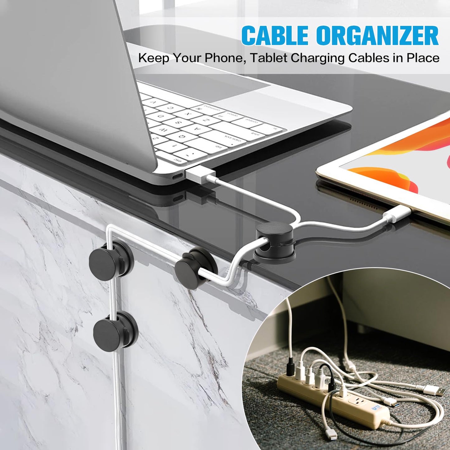 Cable Clips 6 Pack — 360° Rotatable Cord Organizer Adhesive Wire Management for