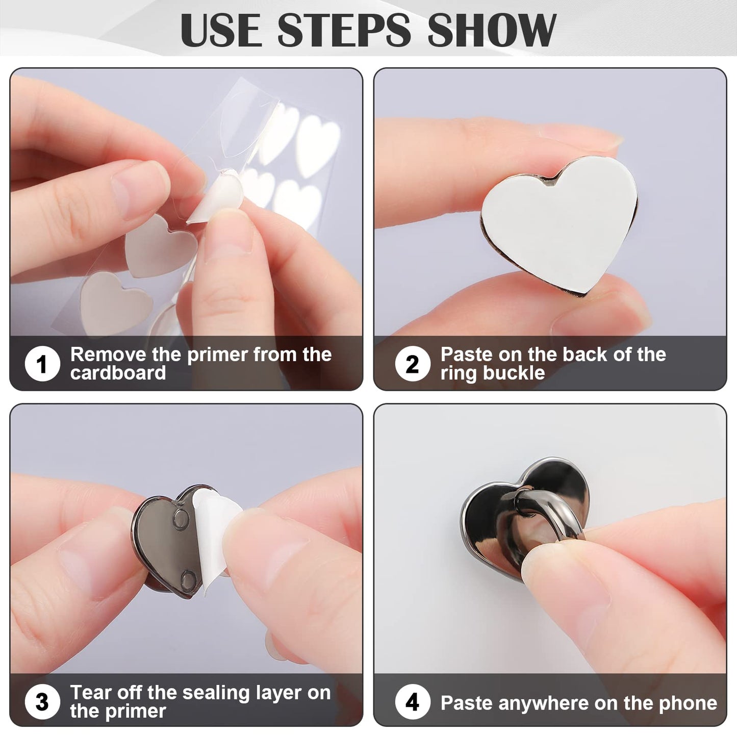 Phone Finger Ring Grips 8 Pack — Adhesive Heart Hook Loop Stand for DIY Hanging,