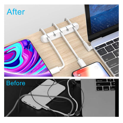 Clips Cord Organizer 2 Pack — White USB Cable Management Wire Holder for Desk, C