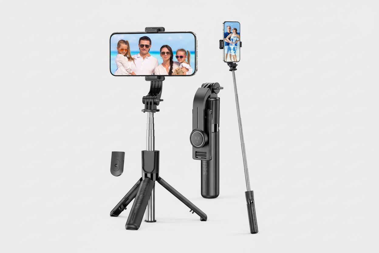 4-in-1 Portable Selfie Stick Tripod with Remote - 360 Degree Rotating Phone Holder for iPhone and Android