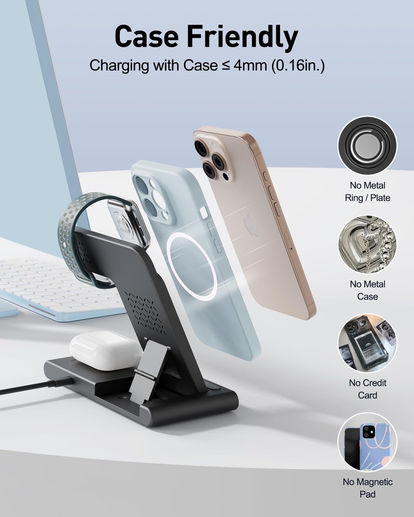 Portable 3-in-1 Wireless Fast Charger - Travel Charging Station for Apple and Android