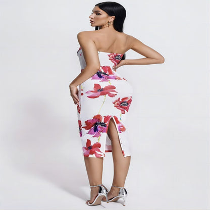 Robe fourreau moulante sexy imprimée décolletée pour femme, style européen et américain